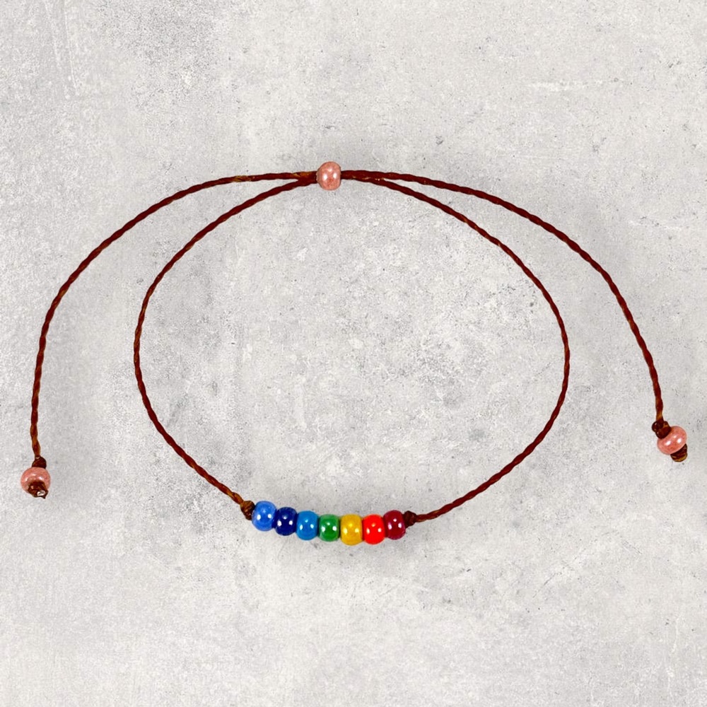 Rainbow Bohemian Czech Glass Beads Adjustable Waxed Brazilian Cord Bracelet